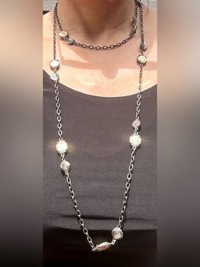 NWOT Tat 2 Mixed Metal Coin Link Necklace/Bracelet with Crystal Accents